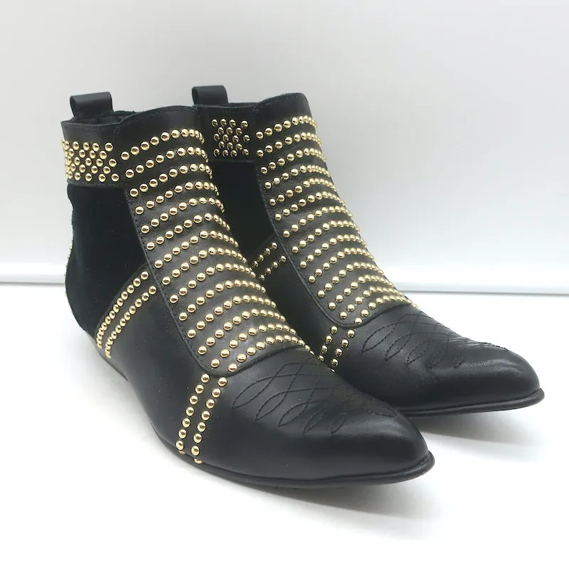 ANINE BING Bottines Charlie à Bout Fermé Noir en Cuir et Suède avec Incrustations Dorées Taille 37