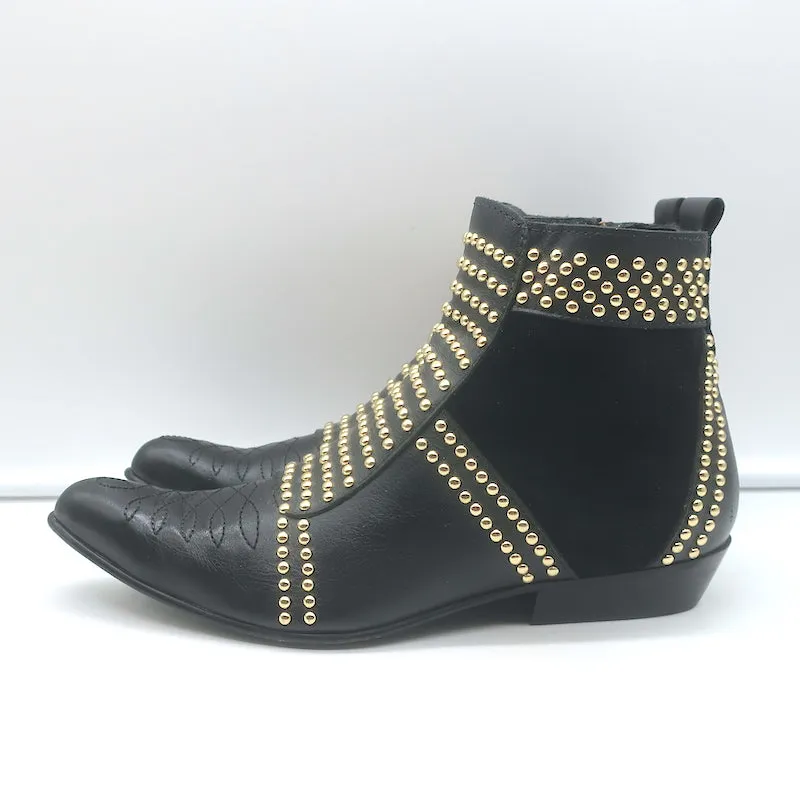 ANINE BING Bottines Charlie à Bout Fermé Noir en Cuir et Suède avec Incrustations Dorées Taille 37