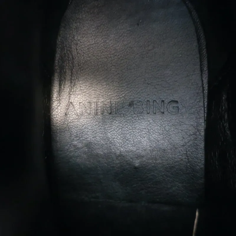 ANINE BING Bottines Charlie à Bout Fermé Noir en Cuir et Suède avec Incrustations Dorées Taille 37
