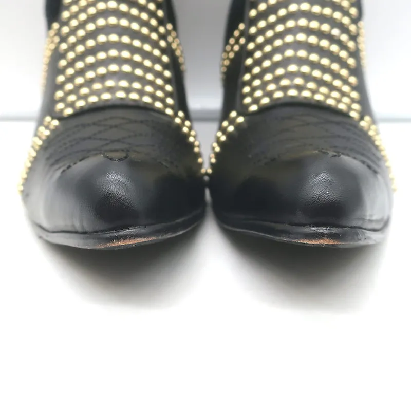ANINE BING Bottines Charlie à Bout Fermé Noir en Cuir et Suède avec Incrustations Dorées Taille 37