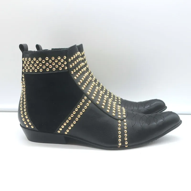 ANINE BING Bottines Charlie à Bout Fermé Noir en Cuir et Suède avec Incrustations Dorées Taille 37