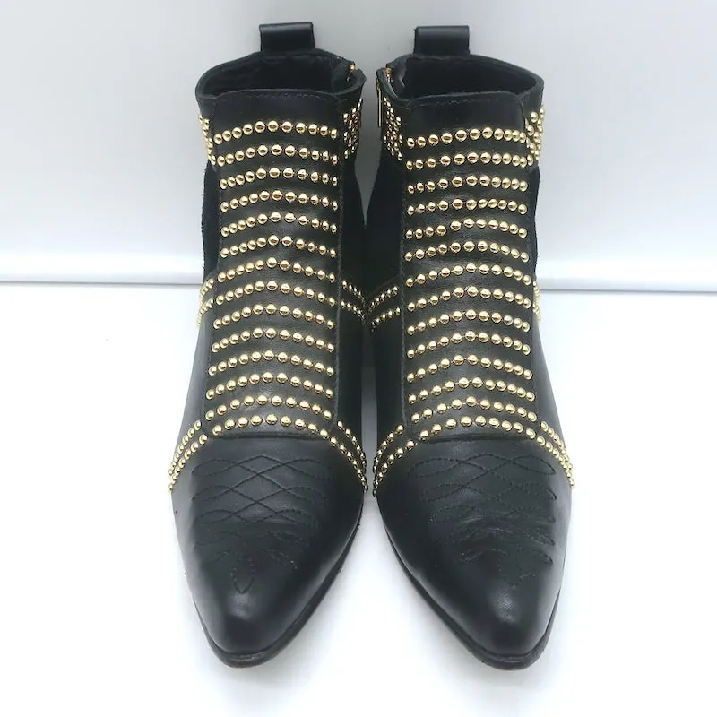 ANINE BING Bottines Charlie à Bout Fermé Noir en Cuir et Suède avec Incrustations Dorées Taille 37