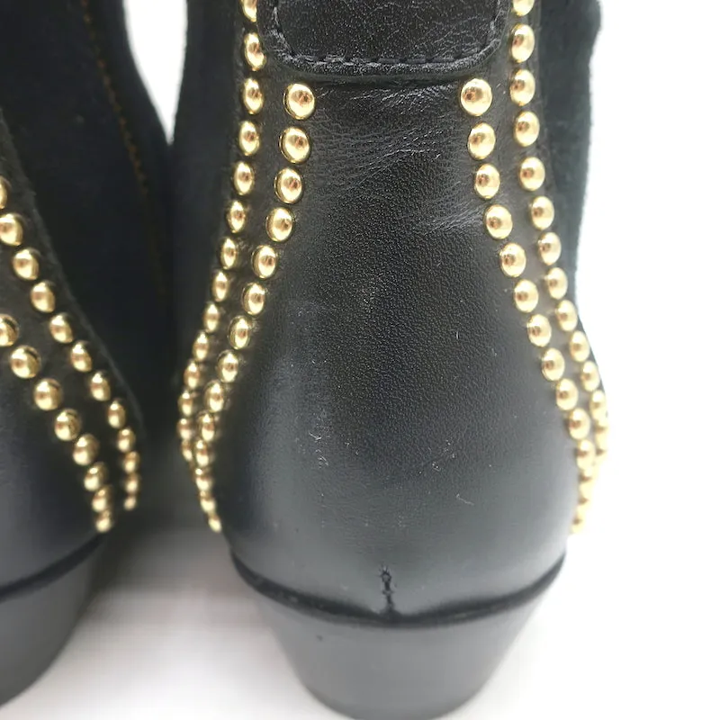 ANINE BING Bottines Charlie à Bout Fermé Noir en Cuir et Suède avec Incrustations Dorées Taille 37