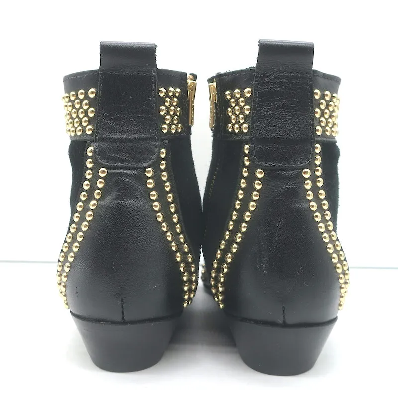 ANINE BING Bottines Charlie à Bout Fermé Noir en Cuir et Suède avec Incrustations Dorées Taille 37