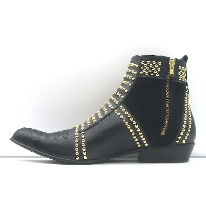 ANINE BING Bottines Charlie à Bout Fermé Noir en Cuir et Suède avec Incrustations Dorées Taille 37