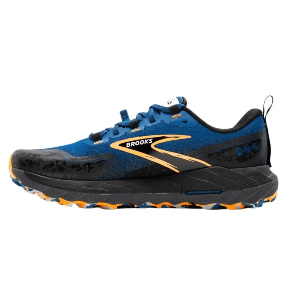 Chaussures de trail Brooks Cascadia 18 pour hommes en Bleu Saphir/Noir/Orange AW24
