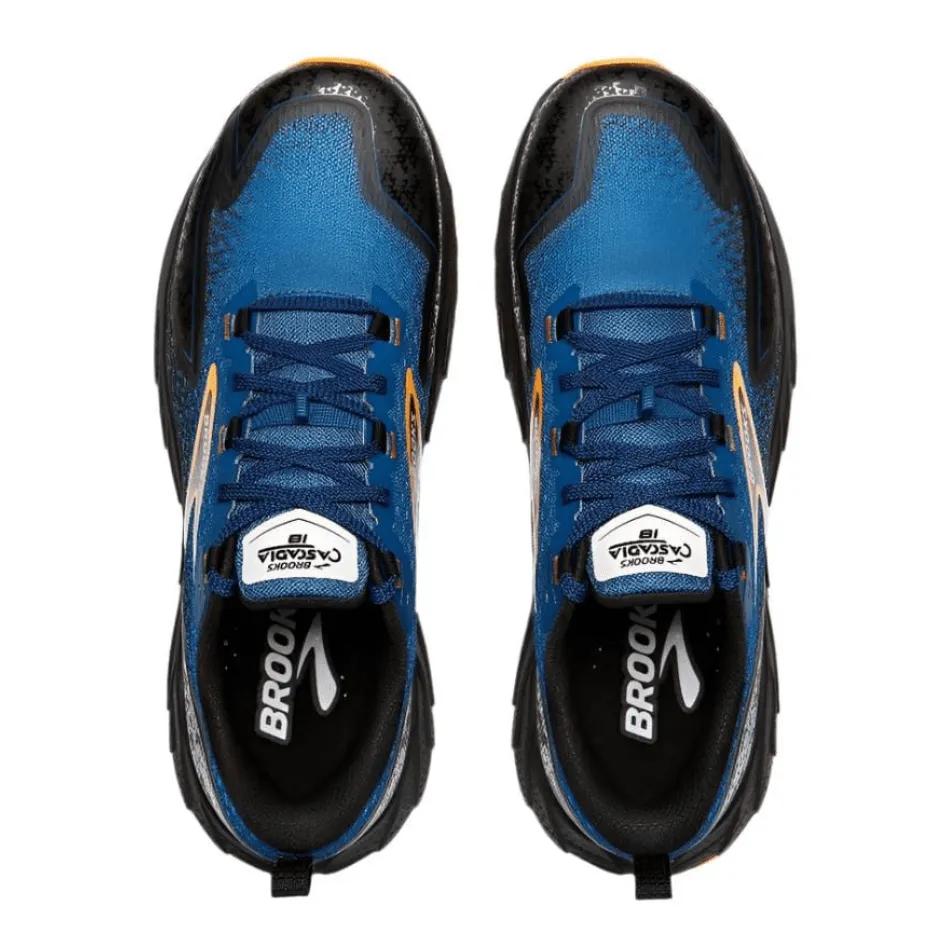 Chaussures de trail Brooks Cascadia 18 pour hommes en Bleu Saphir/Noir/Orange AW24