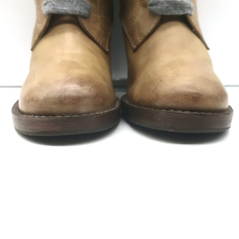 Brunello Cucinelli Bottines à Talons Hauts à Lacets en Cuir Taupe Taille 40