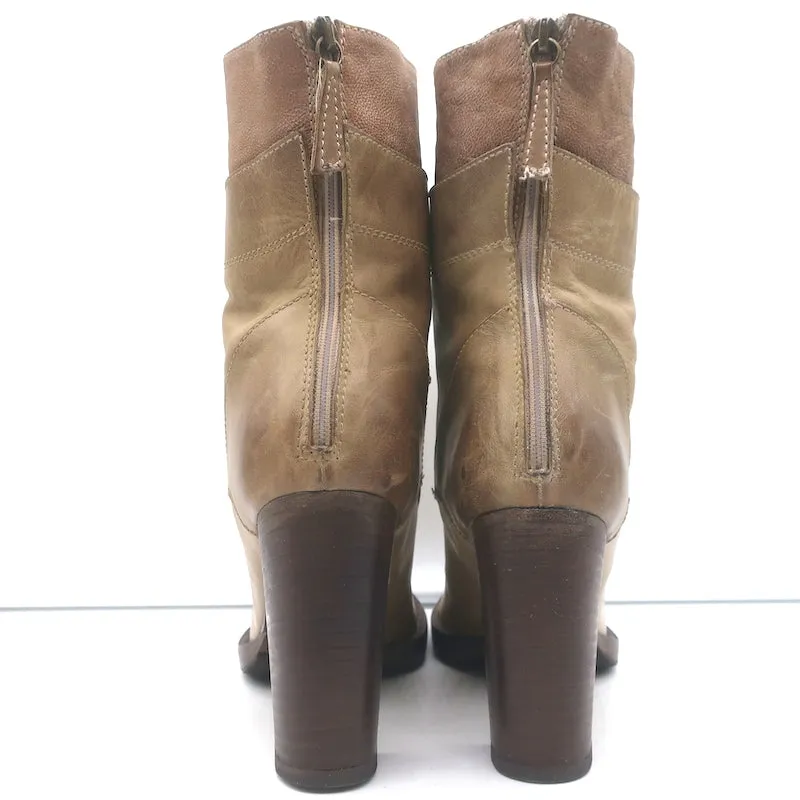 Brunello Cucinelli Bottines à Talons Hauts à Lacets en Cuir Taupe Taille 40