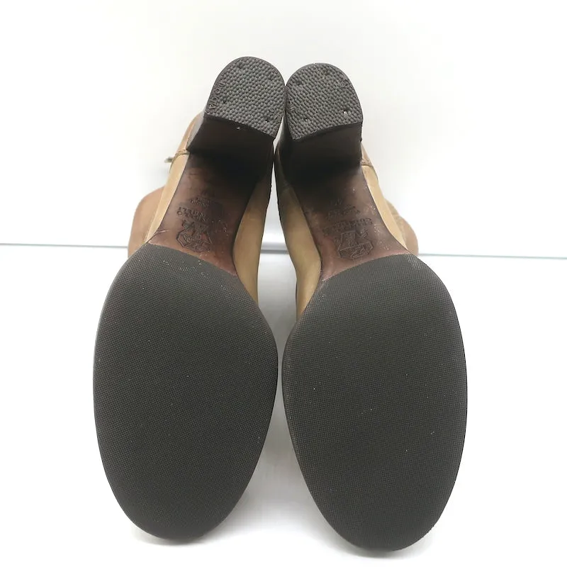 Brunello Cucinelli Bottines à Talons Hauts à Lacets en Cuir Taupe Taille 40