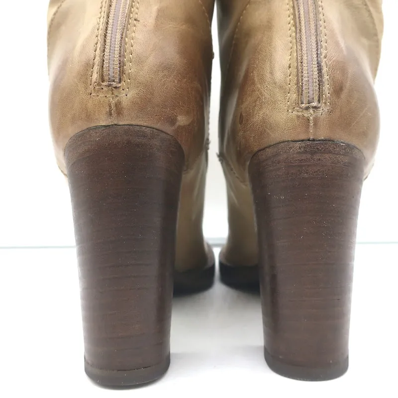 Brunello Cucinelli Bottines à Talons Hauts à Lacets en Cuir Taupe Taille 40