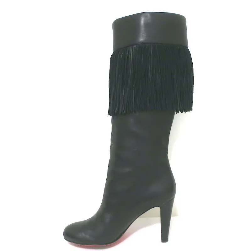 Christian Louboutin Bottes Majung à Franges en Cuir Noir Taille 35.5