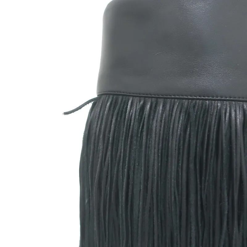 Christian Louboutin Bottes Majung à Franges en Cuir Noir Taille 35.5