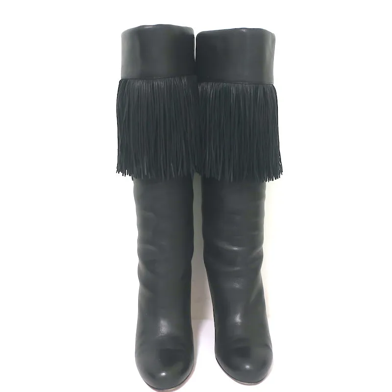 Christian Louboutin Bottes Majung à Franges en Cuir Noir Taille 35.5