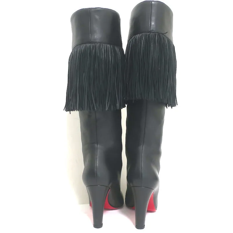 Christian Louboutin Bottes Majung à Franges en Cuir Noir Taille 35.5