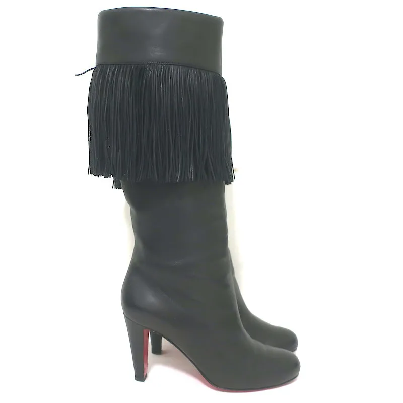 Christian Louboutin Bottes Majung à Franges en Cuir Noir Taille 35.5