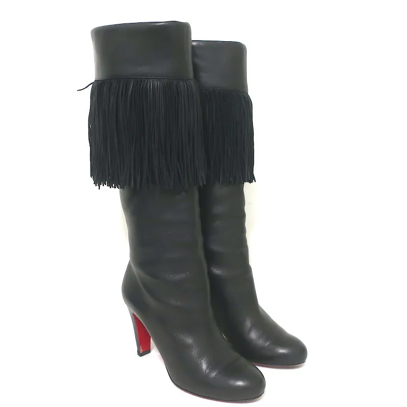 Christian Louboutin Bottes Majung à Franges en Cuir Noir Taille 35.5