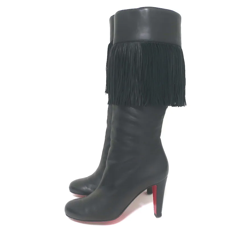 Christian Louboutin Bottes Majung à Franges en Cuir Noir Taille 35.5