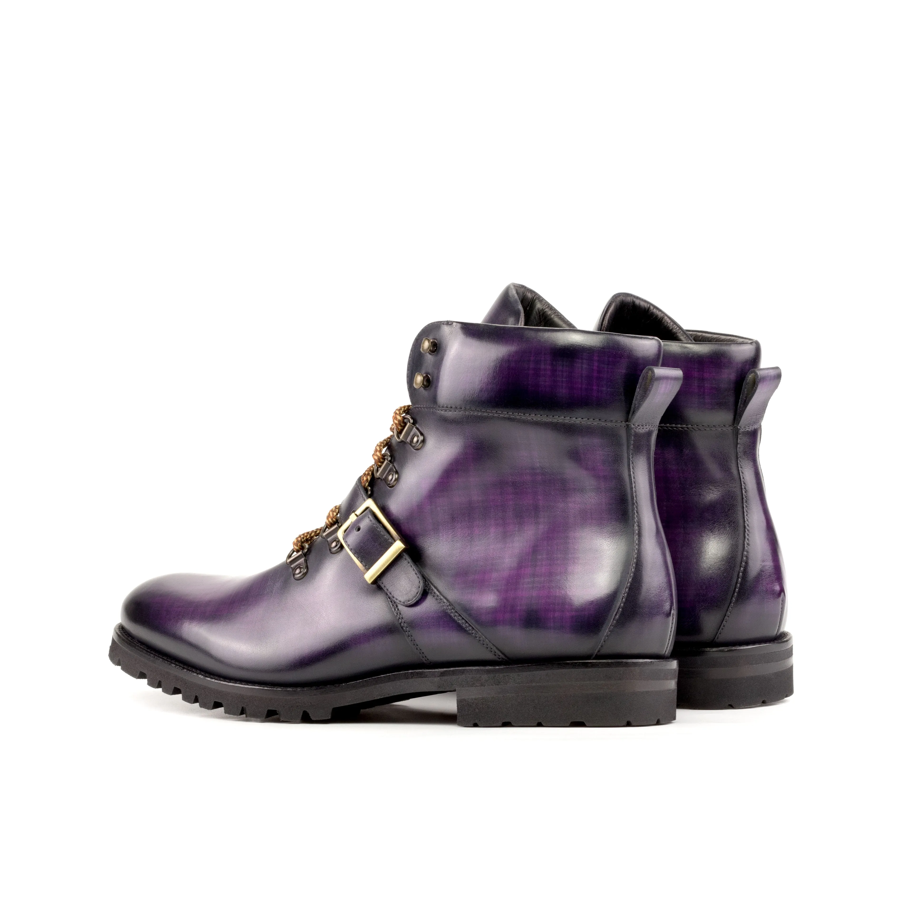 Chaussures Dapperfam DapperFam Everest en Violet, Bottes de Randonnée Patine à la Main pour Hommes
