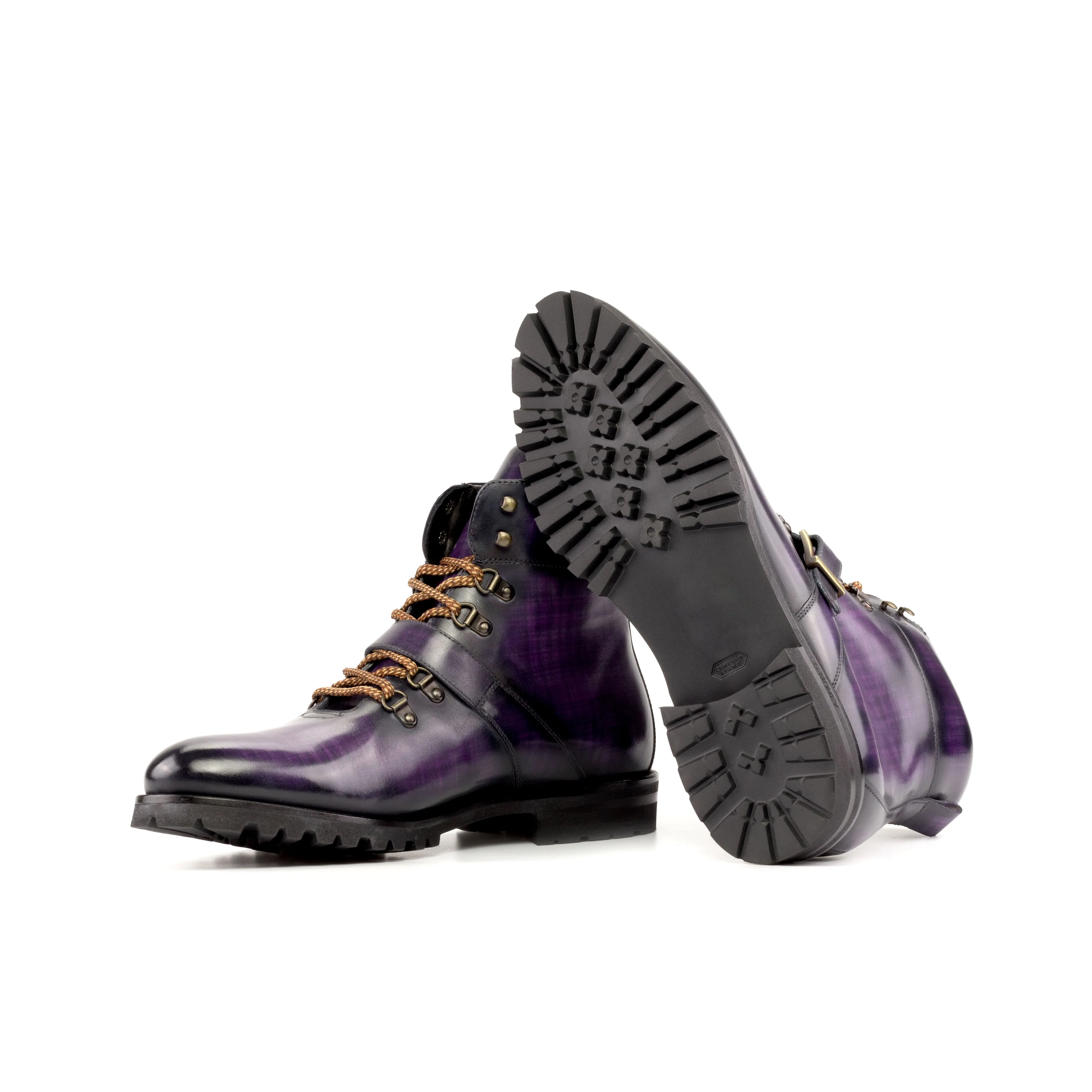 Chaussures Dapperfam DapperFam Everest en Violet, Bottes de Randonnée Patine à la Main pour Hommes