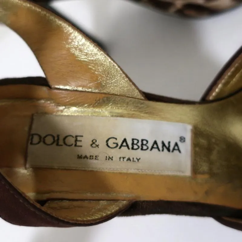 Dolce & Gabbana Escarpins à bride cheville en velours imprimé léopard taille 38 bout pointu talon