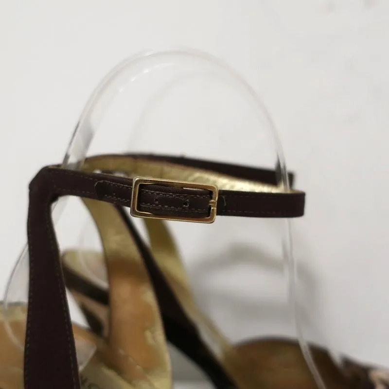 Dolce & Gabbana Escarpins à bride cheville en velours imprimé léopard taille 38 bout pointu talon
