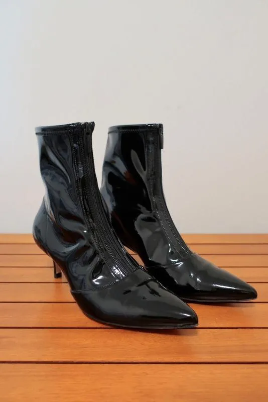 Bottes Gianvito Rossi à zip avant 55 en vinyle noir taille 36.5 à petit talon