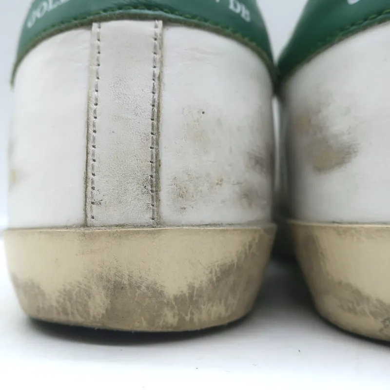 Golden Goose Superstar Chaussures de Sport en Cuir Blanc et Vert Pailleté Étoile Taille 38