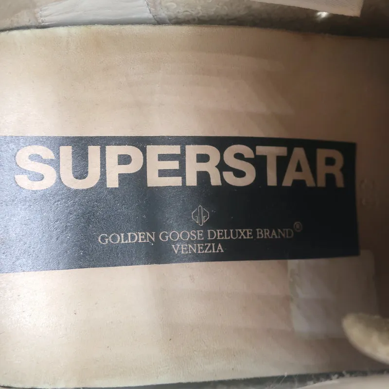 Golden Goose Superstar Chaussures de Sport en Cuir Blanc et Vert Pailleté Étoile Taille 38