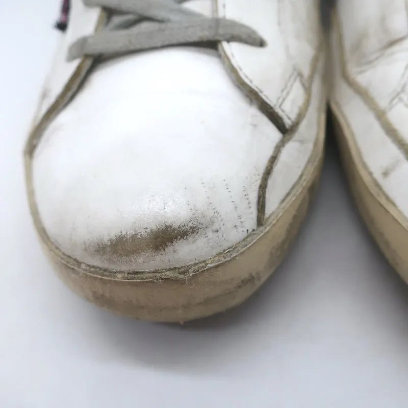Golden Goose Superstar Chaussures de Sport en Cuir Blanc et Vert Pailleté Étoile Taille 38