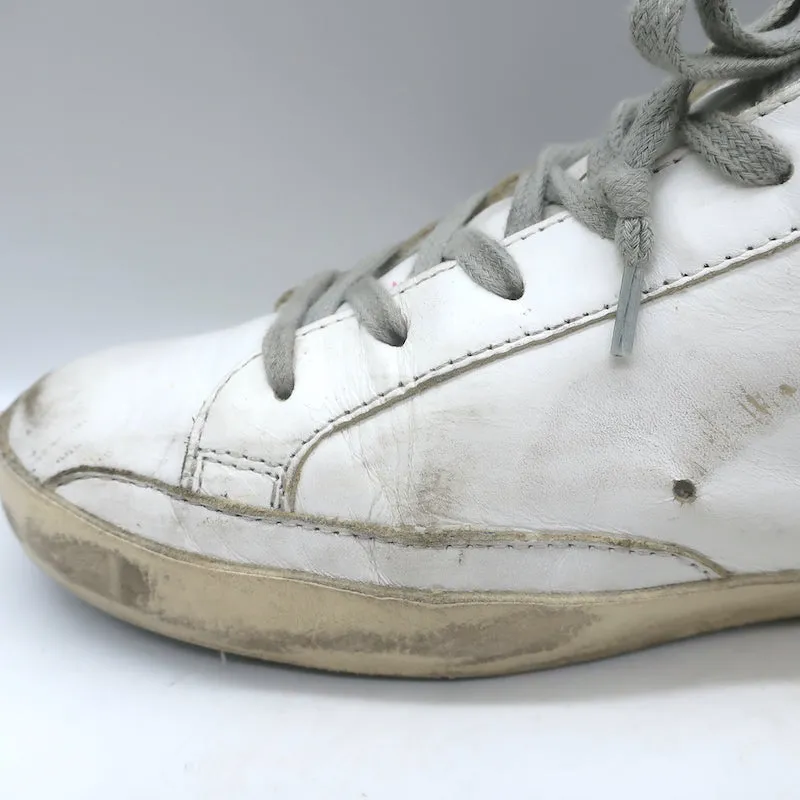 Golden Goose Superstar Chaussures de Sport en Cuir Blanc et Vert Pailleté Étoile Taille 38