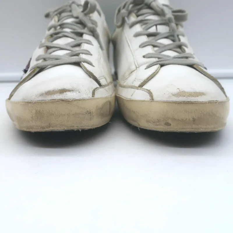 Golden Goose Superstar Chaussures de Sport en Cuir Blanc et Vert Pailleté Étoile Taille 38