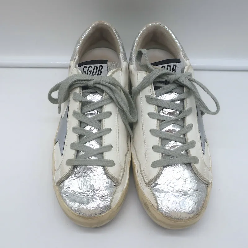 Golden Goose Superstar Édition Privée Sneakers en Cuir Blanc & Argent Taille 35