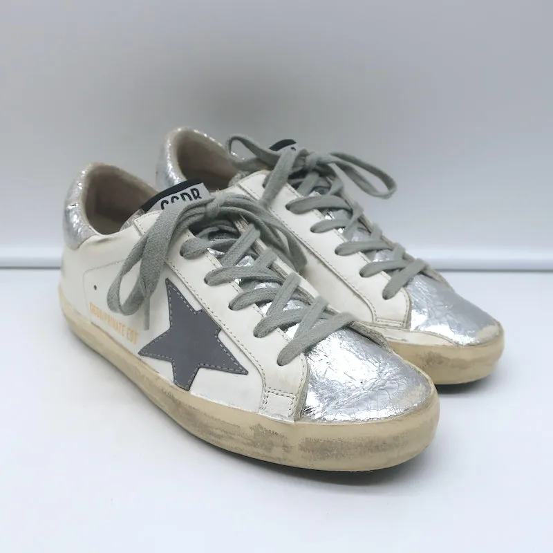 Golden Goose Superstar Édition Privée Sneakers en Cuir Blanc & Argent Taille 35