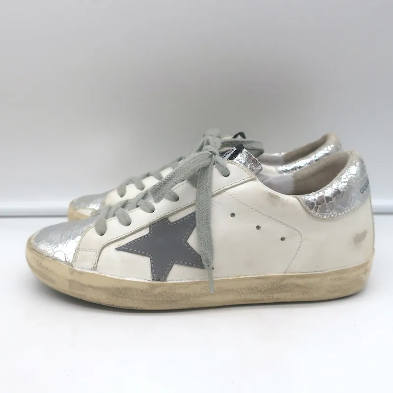 Golden Goose Superstar Édition Privée Sneakers en Cuir Blanc & Argent Taille 35