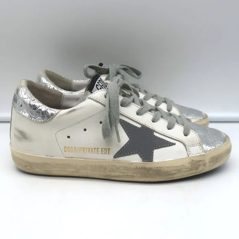 Golden Goose Superstar Édition Privée Sneakers en Cuir Blanc & Argent Taille 35