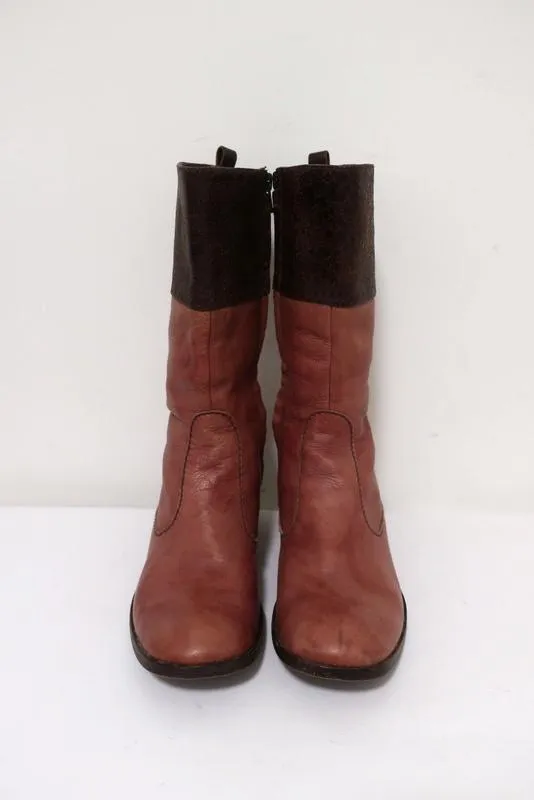Bottes mi-mollet Henry Beguelin en cuir rose et brun foncé taille 36.5