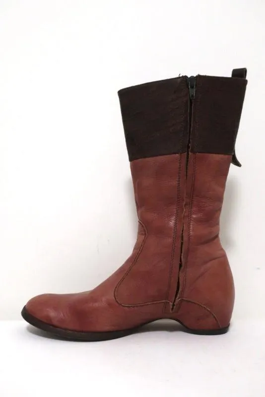 Bottes mi-mollet Henry Beguelin en cuir rose et brun foncé taille 36.5