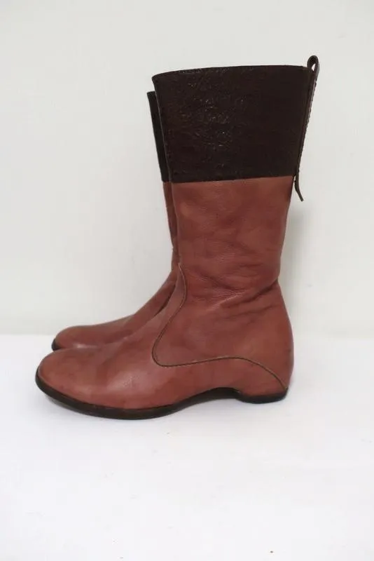 Bottes mi-mollet Henry Beguelin en cuir rose et brun foncé taille 36.5