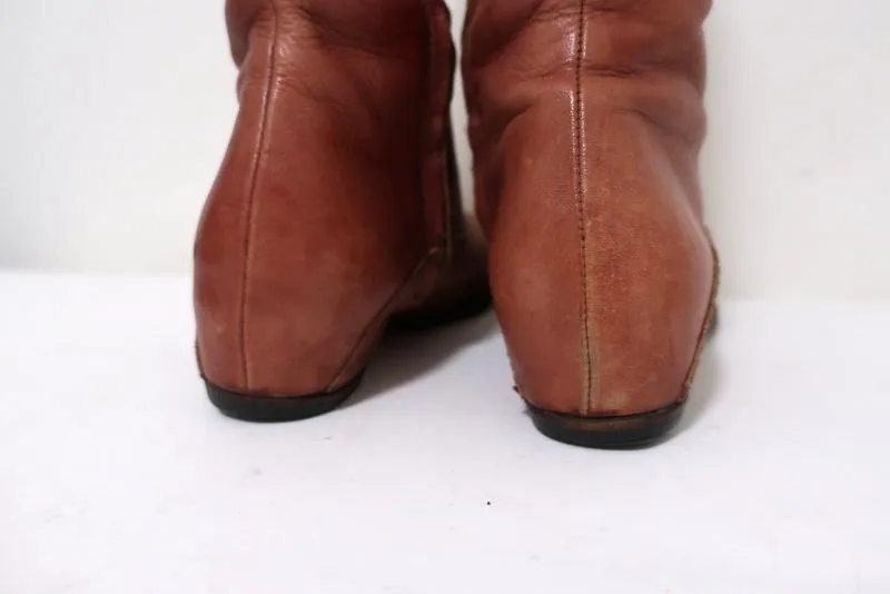 Bottes mi-mollet Henry Beguelin en cuir rose et brun foncé taille 36.5