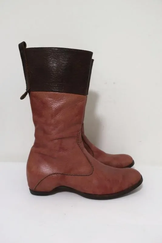 Bottes mi-mollet Henry Beguelin en cuir rose et brun foncé taille 36.5