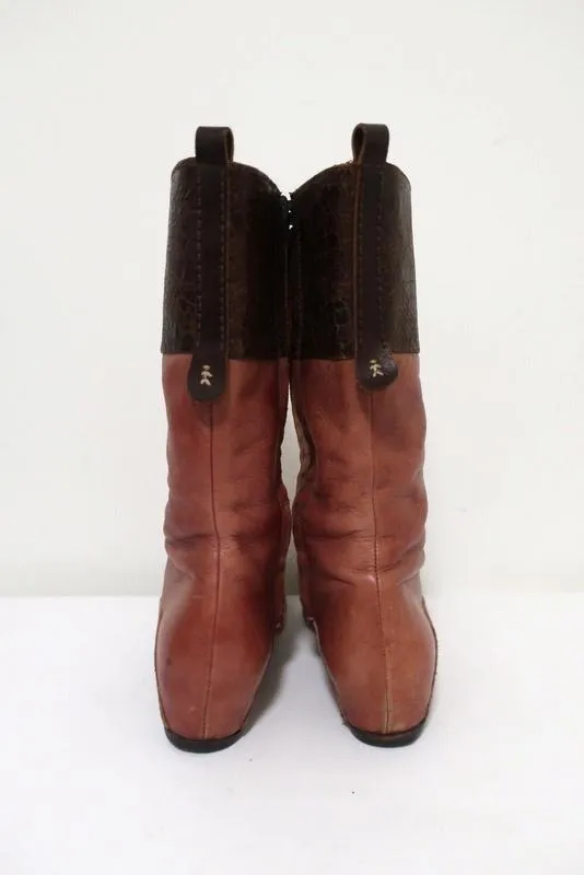 Bottes mi-mollet Henry Beguelin en cuir rose et brun foncé taille 36.5