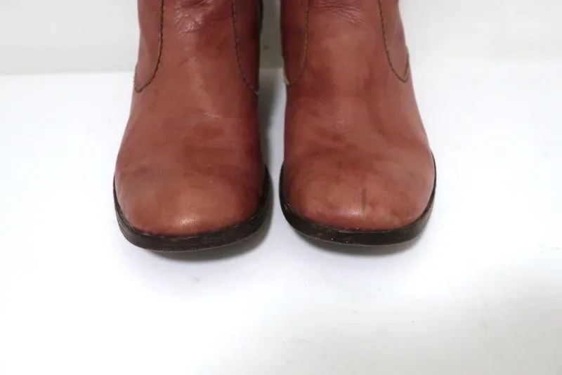 Bottes mi-mollet Henry Beguelin en cuir rose et brun foncé taille 36.5