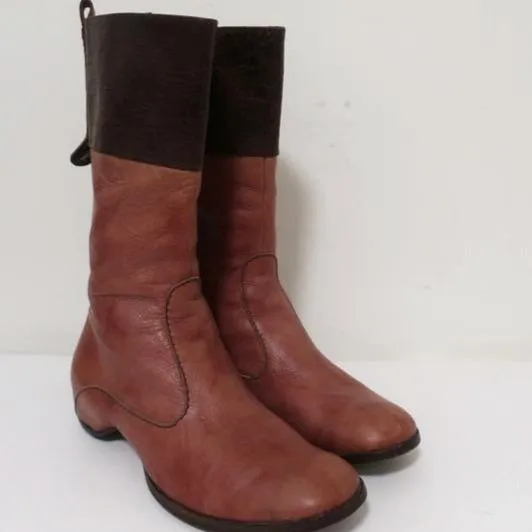 Bottes mi-mollet Henry Beguelin en cuir rose et brun foncé taille 36.5