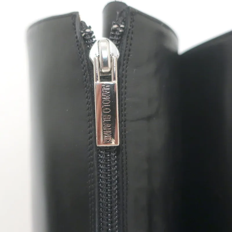 Bottes plates mi-haute Manolo Blahnik en cuir noir taille 37