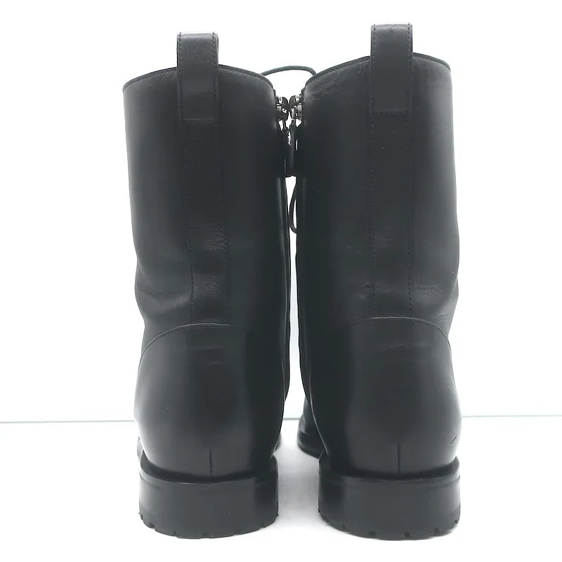 Bottes de combat Manolo Blahnik Planigia en cuir noir Taille 38 Bottes plates à la cheville