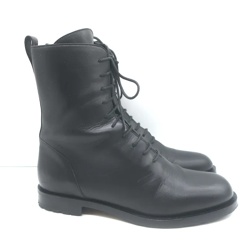 Bottes de combat Manolo Blahnik Planigia en cuir noir Taille 38 Bottes plates à la cheville