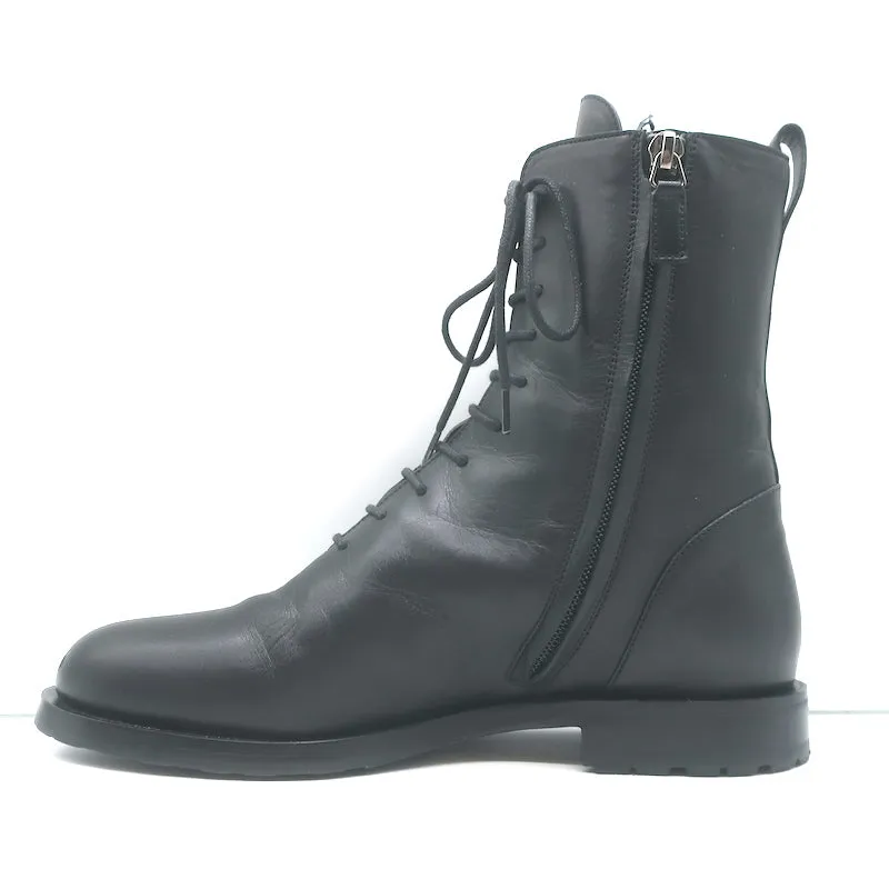 Bottes de combat Manolo Blahnik Planigia en cuir noir Taille 38 Bottes plates à la cheville