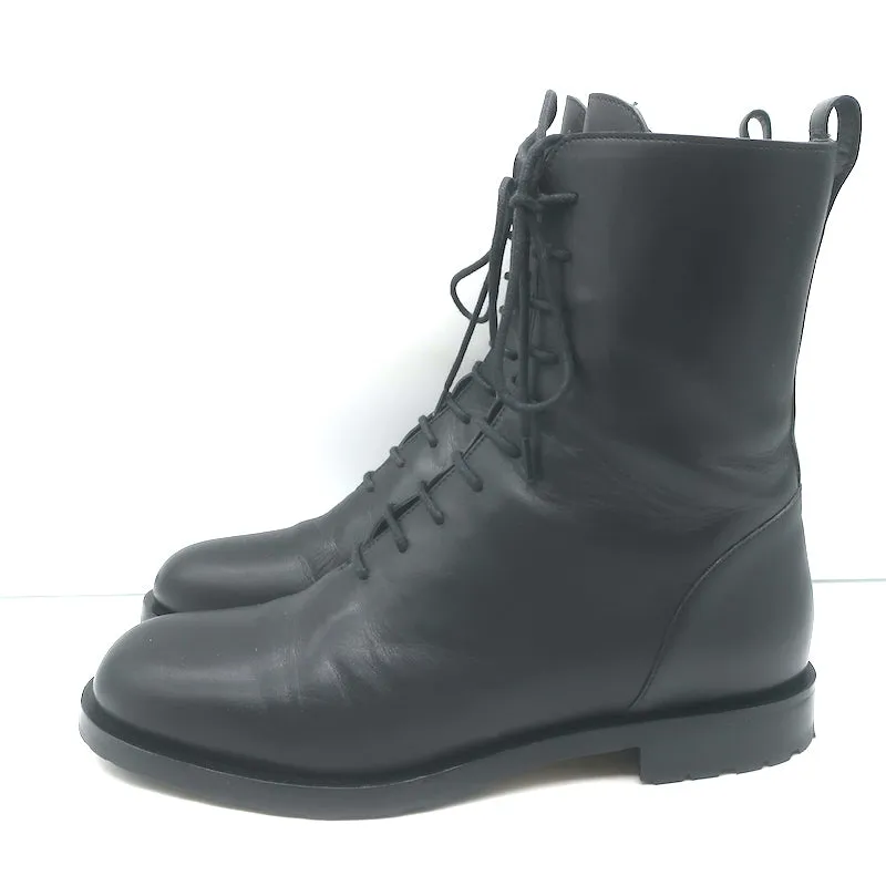Bottes de combat Manolo Blahnik Planigia en cuir noir Taille 38 Bottes plates à la cheville
