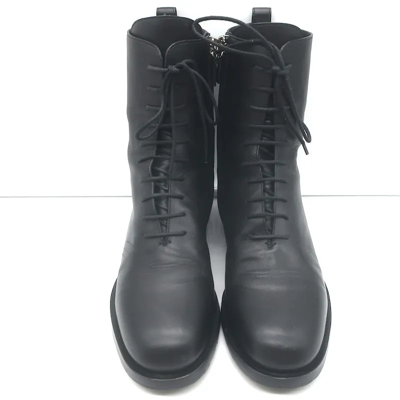 Bottes de combat Manolo Blahnik Planigia en cuir noir Taille 38 Bottes plates à la cheville